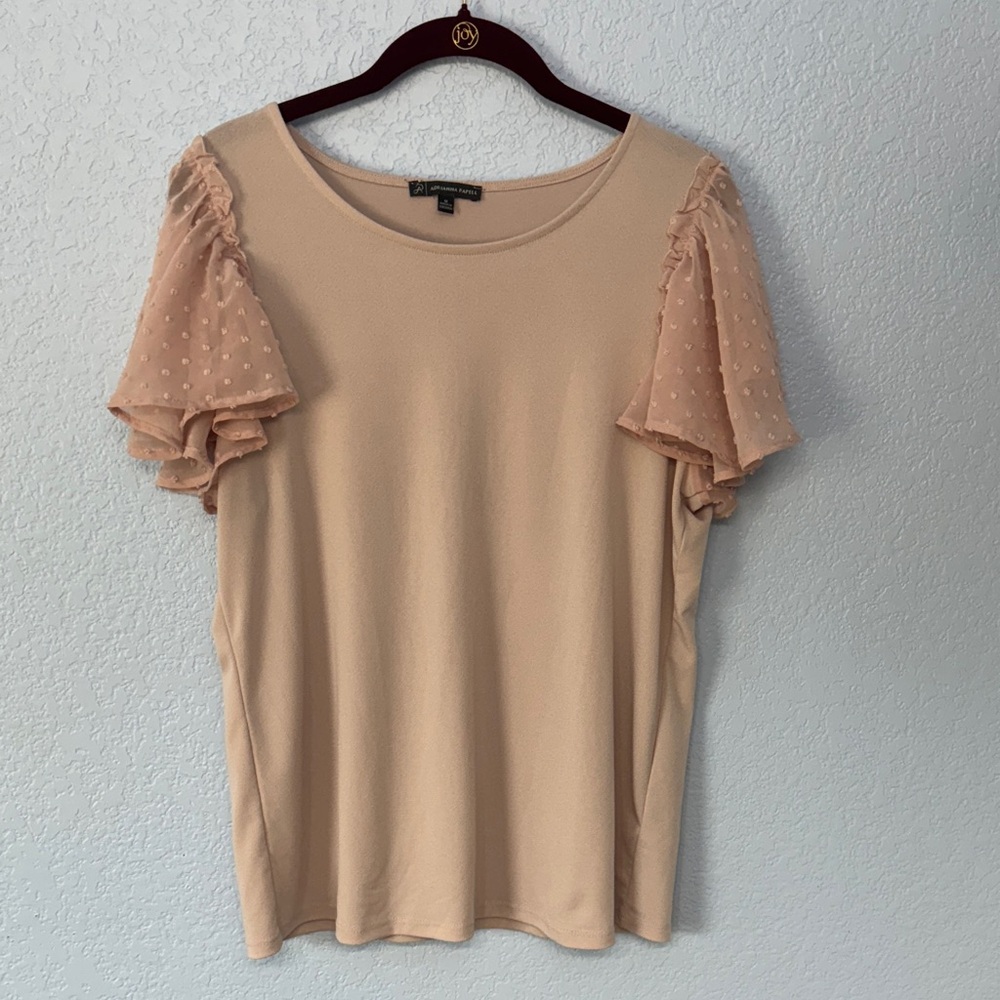 Adrianna Papell Blush Swiss Dot Flutter Sleeves Womens Size Medium